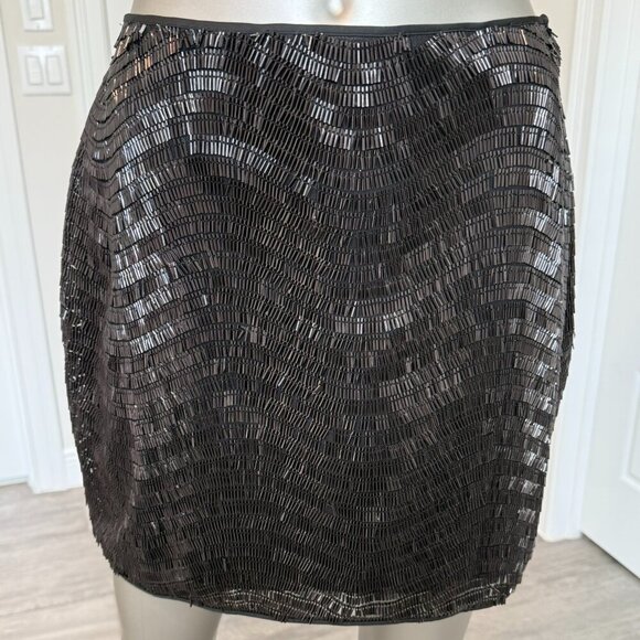 Susana Monaco Black Sequin Mini Skirt Size Small 4 - Picture 2 of 6